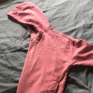 Pink Corduroy Quarter Zip Hoodie